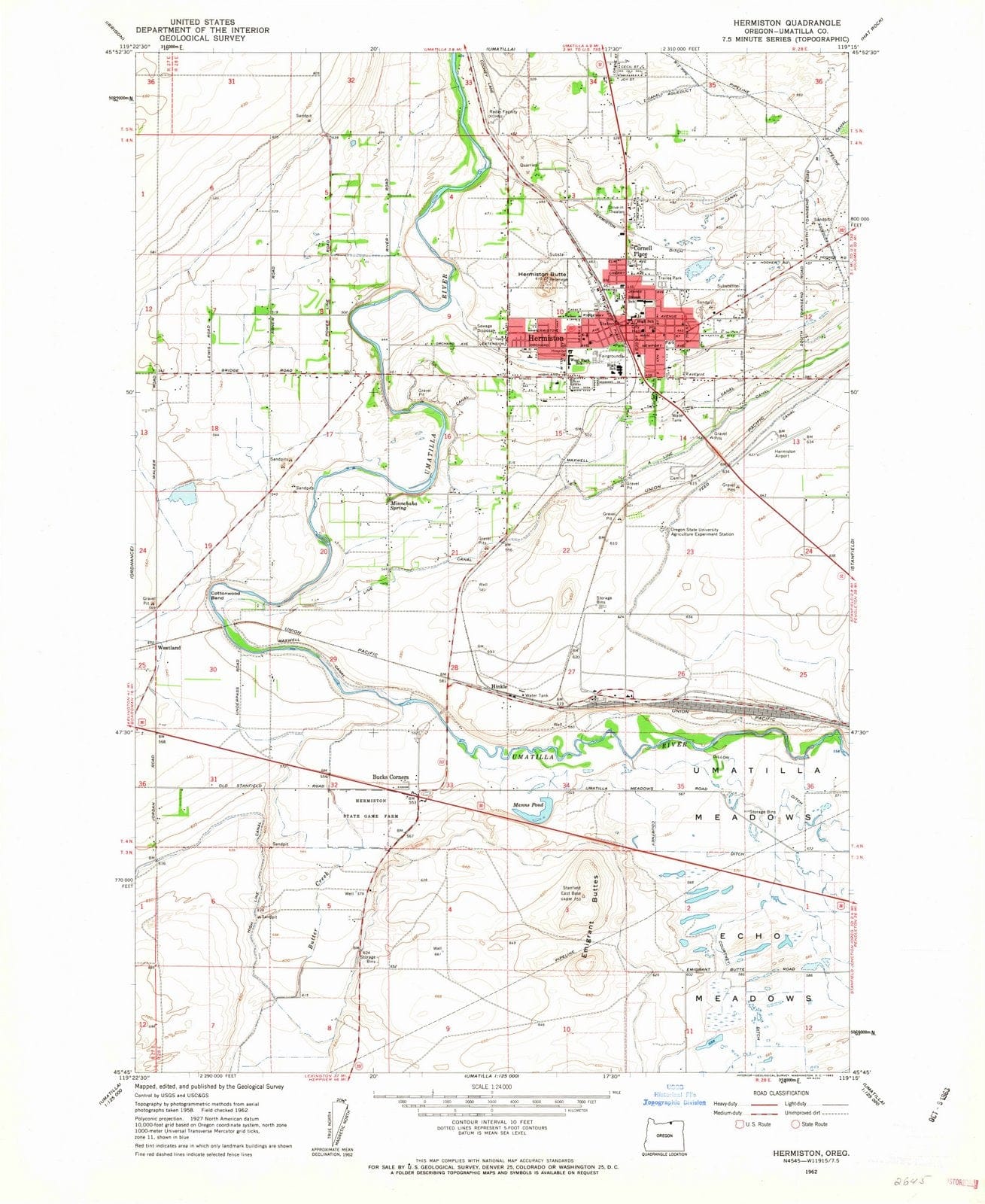1962 Hermiston, OR - Oregon - USGS Topographic Map