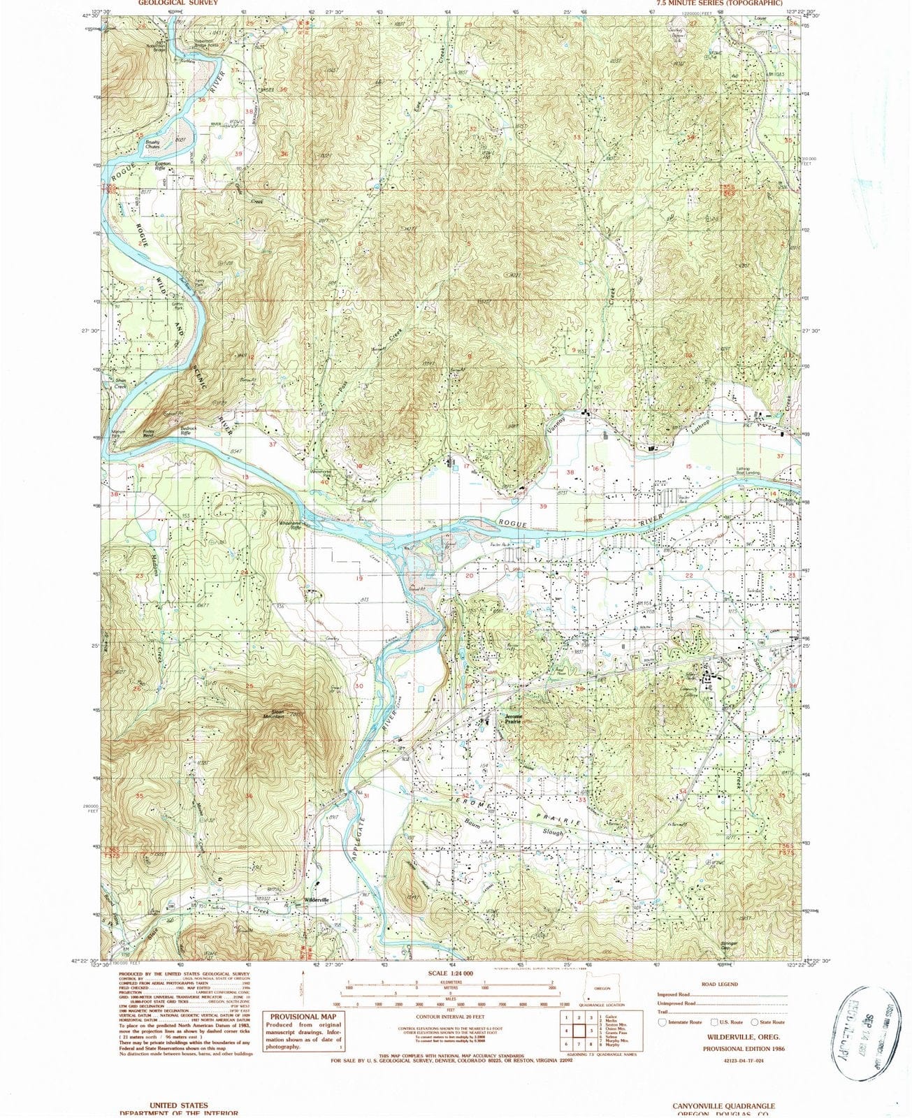 1986 Wilderville, OR - Oregon - USGS Topographic Map