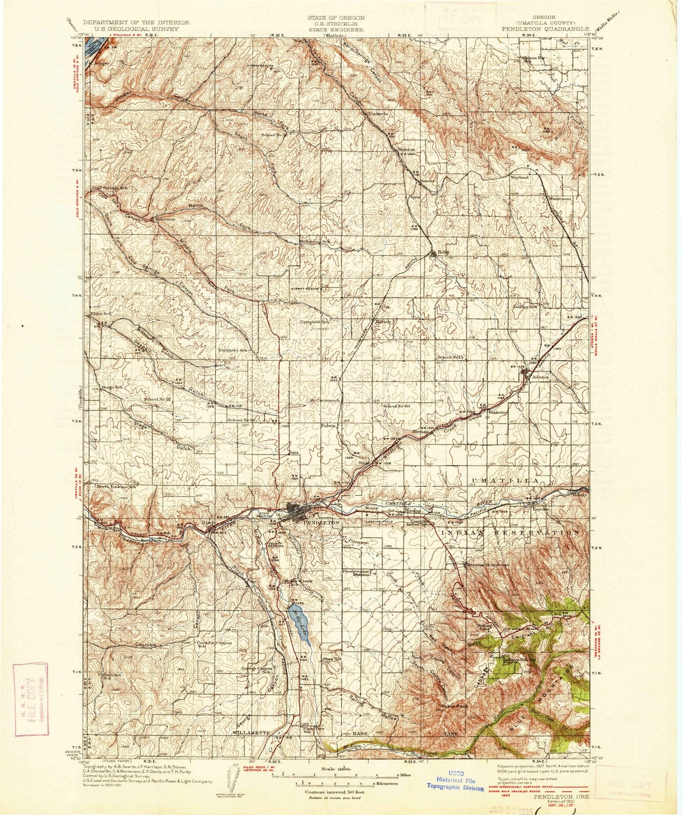 1935 Pendleton, OR - Oregon - USGS Topographic Map