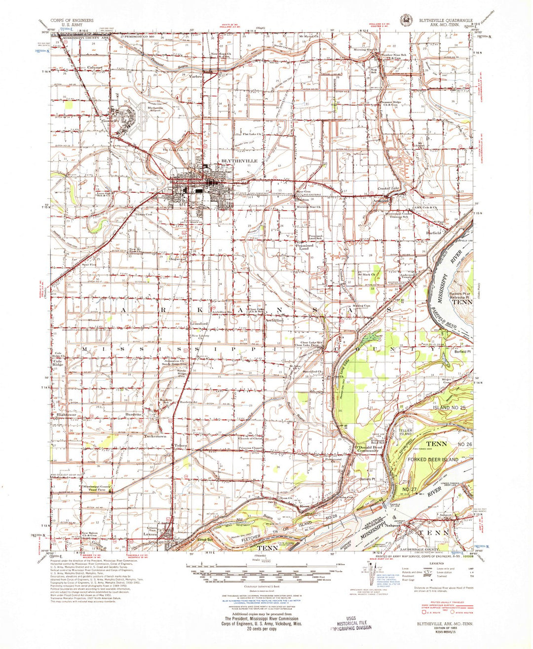 1955 Blytheville, AR - Arkansas - USGS Topographic Map