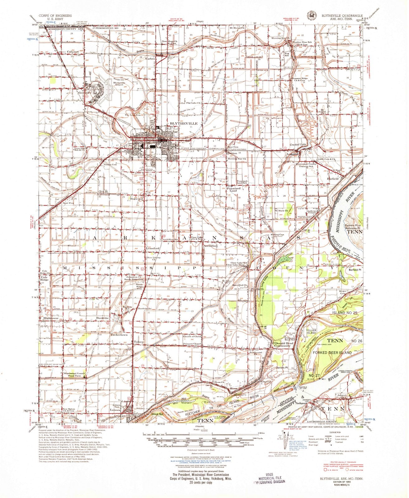 1955 Blytheville, AR - Arkansas - USGS Topographic Map