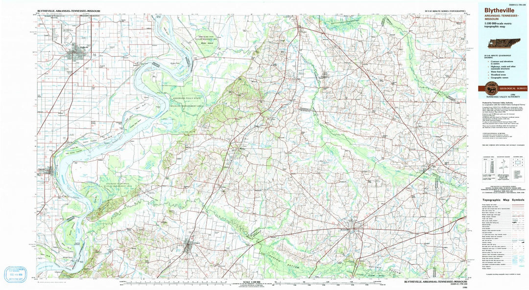 1986 Blytheville, AR - Arkansas - USGS Topographic Map