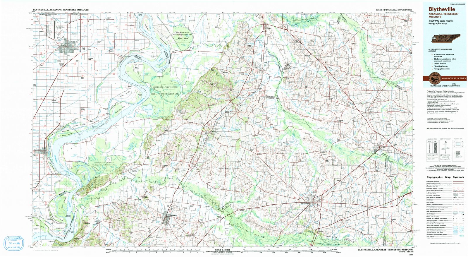 1986 Blytheville, AR - Arkansas - USGS Topographic Map
