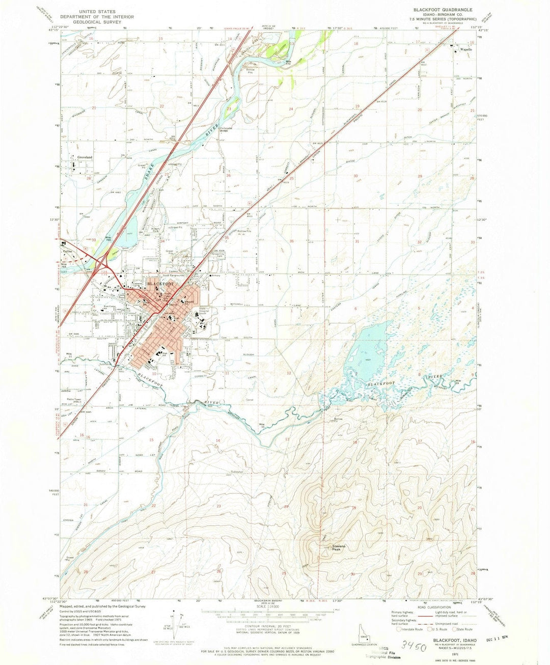 1971 Blackfoot, ID - Idaho - USGS Topographic Map