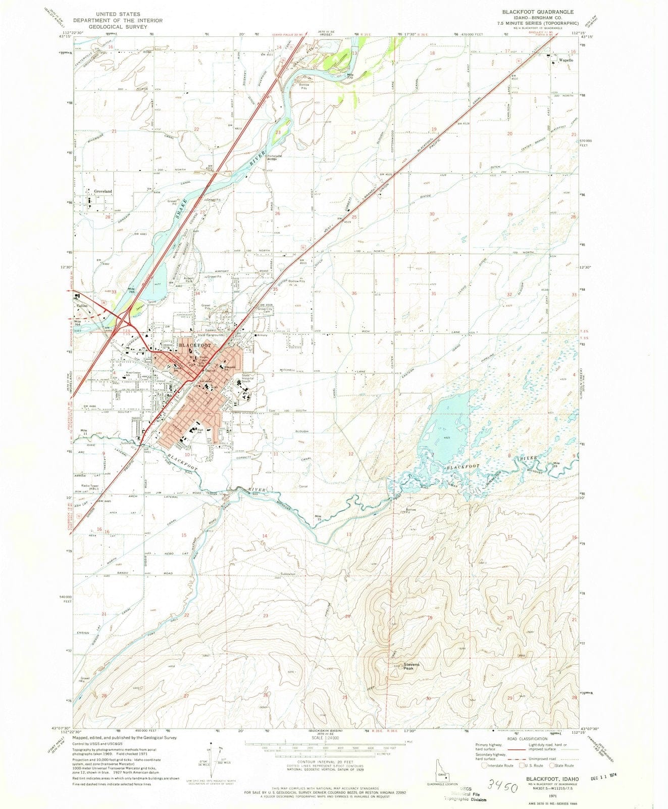 1971 Blackfoot, ID - Idaho - USGS Topographic Map