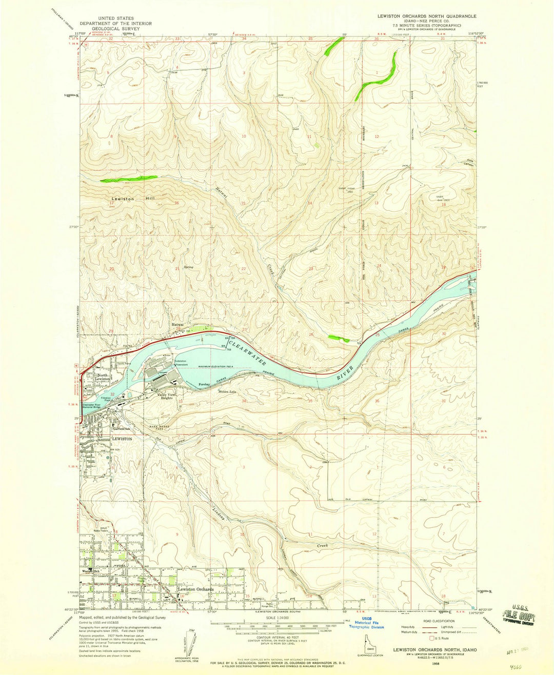 1958 Lewiston Orchards North, ID - Idaho - USGS Topographic Map