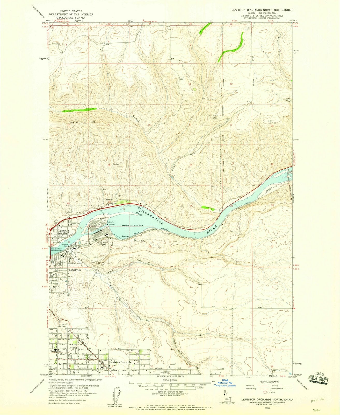 1958 Lewiston Orchards North, ID - Idaho - USGS Topographic Map