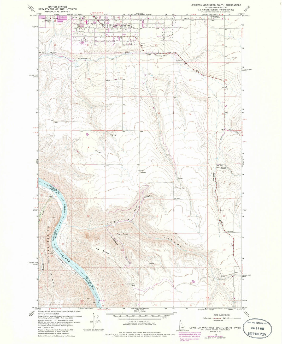 1958 Lewiston Orchards South, ID - Idaho - USGS Topographic Map