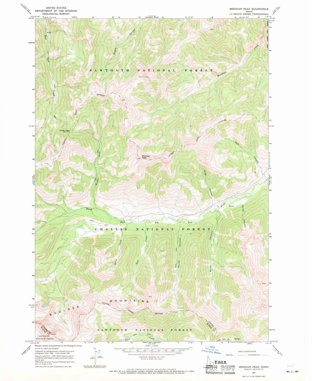 1967 Meridian Peak, ID - Idaho - USGS Topographic Map