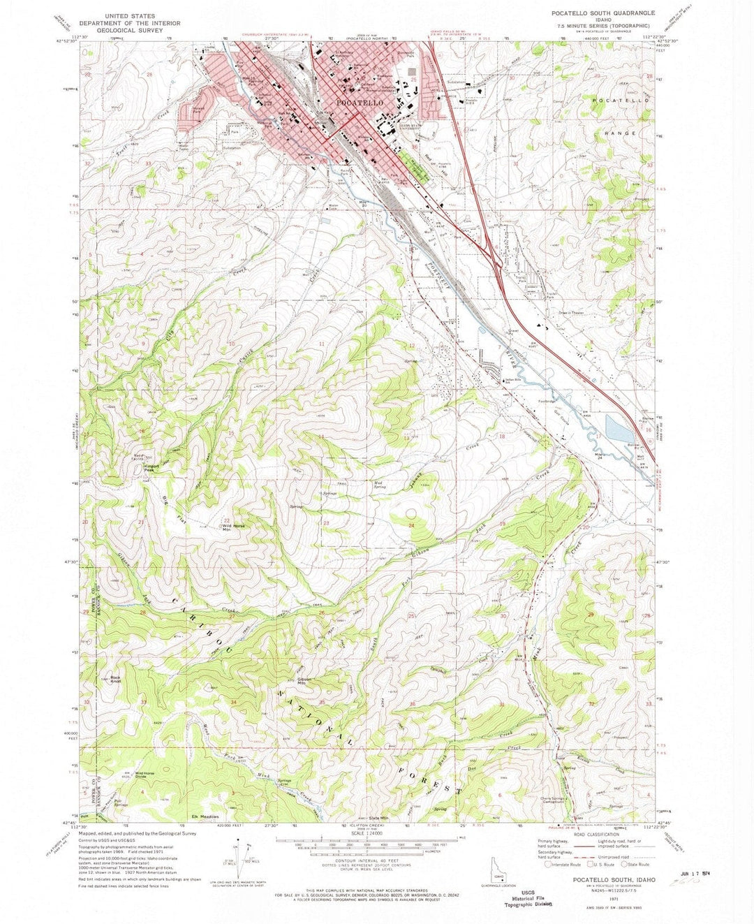 1971 Pocatello South, ID - Idaho - USGS Topographic Map