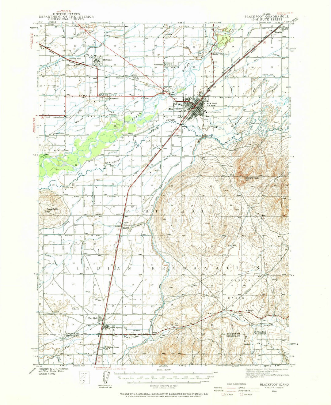 1940 Blackfoot, ID - Idaho - USGS Topographic Map