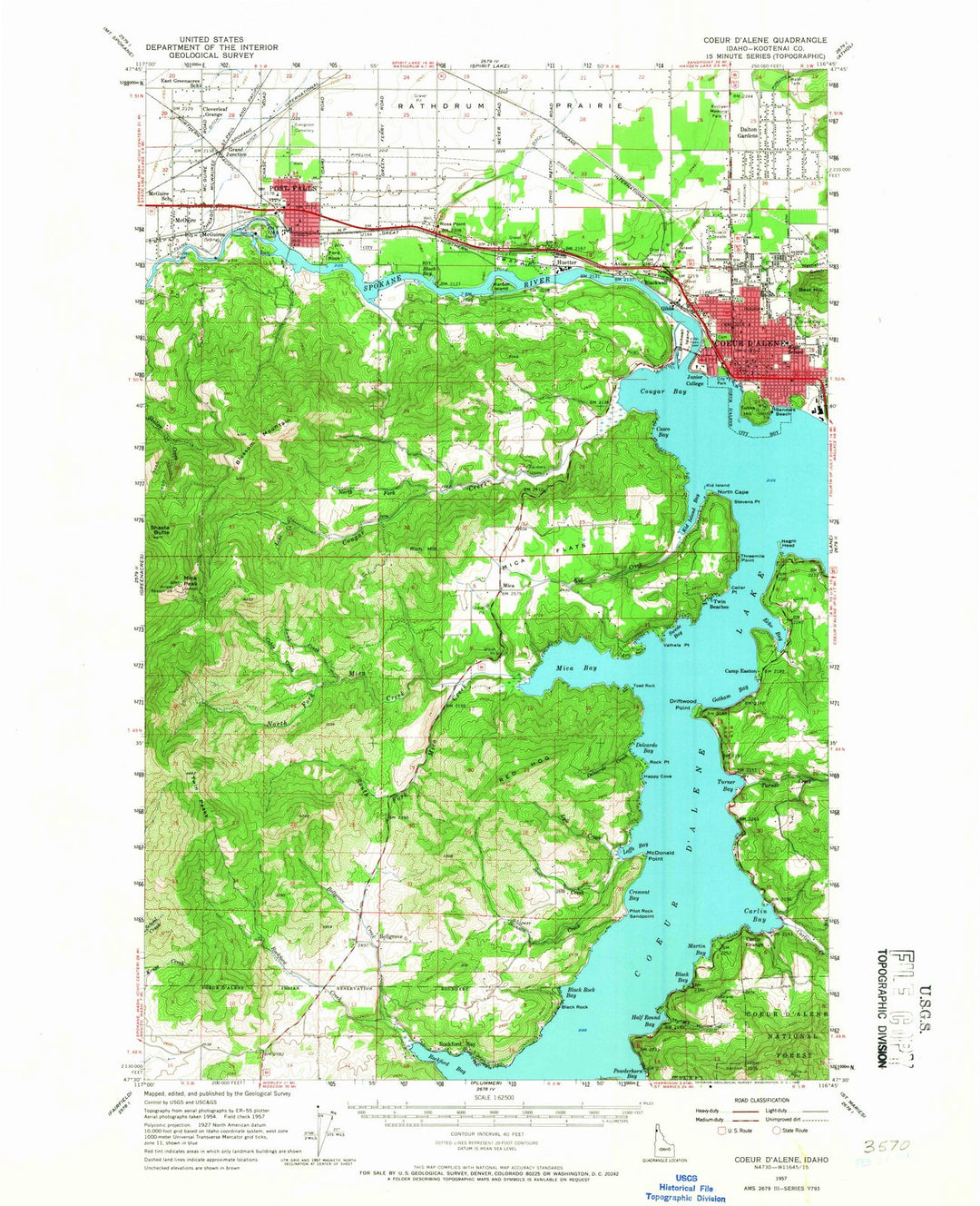 1957 Coeur'Alene, ID - Idaho - USGS Topographic Map