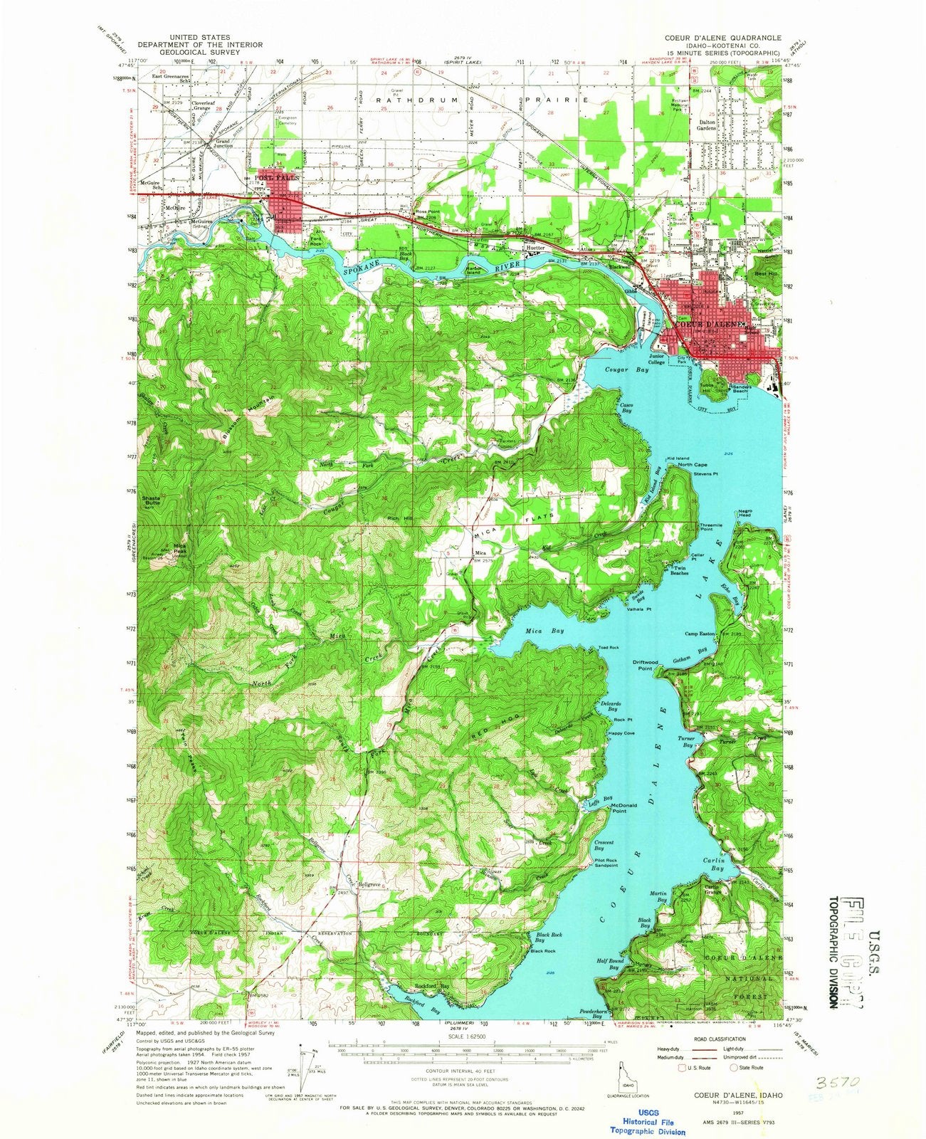 1957 Coeur'Alene, ID - Idaho - USGS Topographic Map