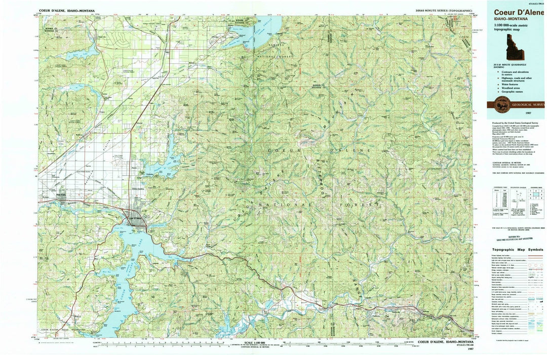 1987 Coeur'Alene, ID - Idaho - USGS Topographic Map