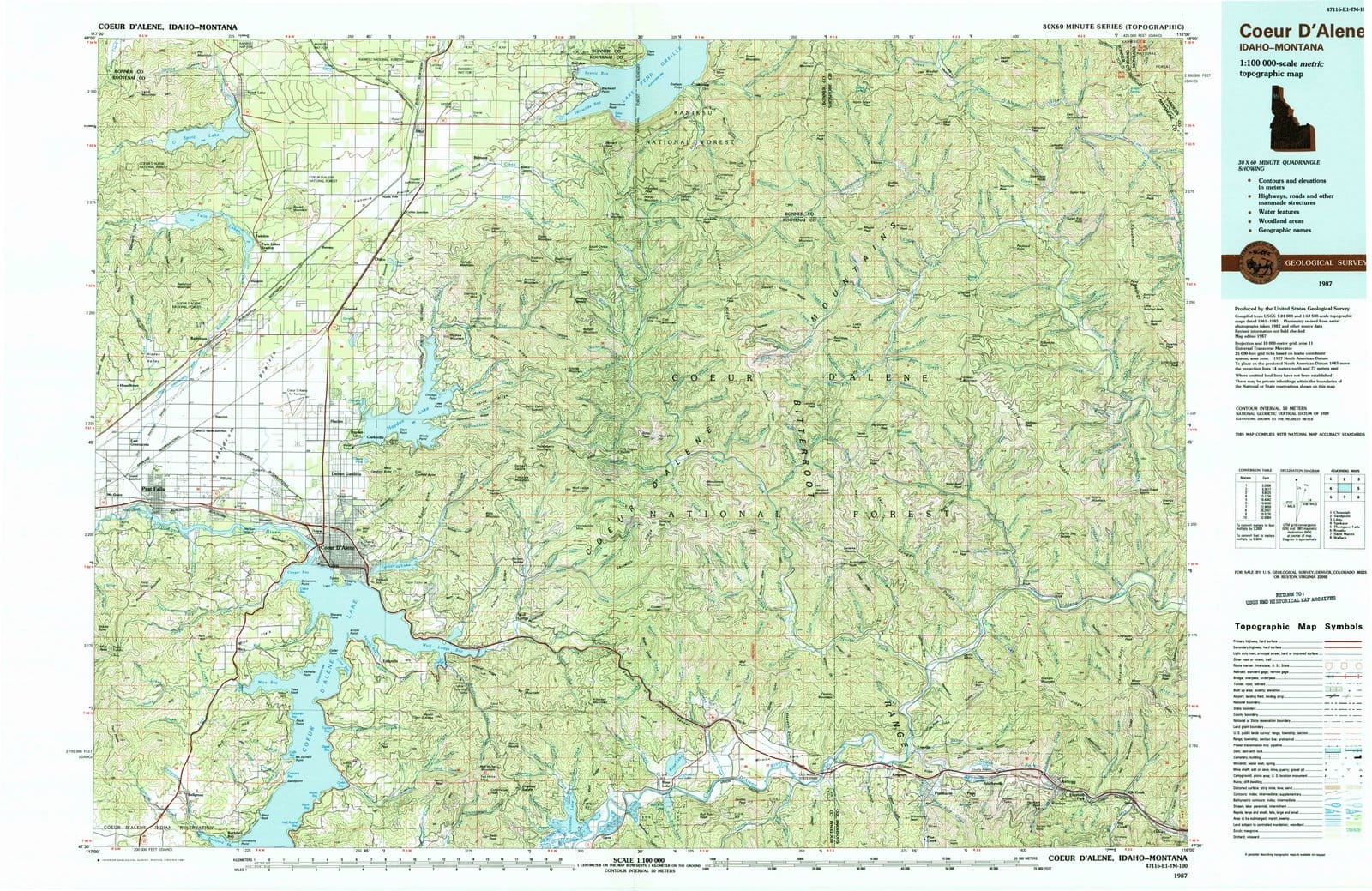 1987 Coeur'Alene, ID - Idaho - USGS Topographic Map