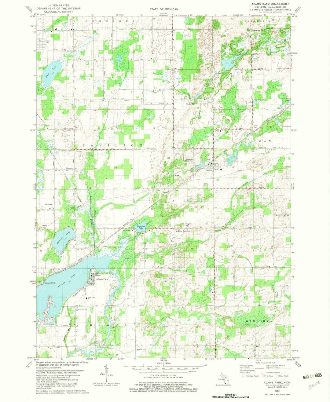 1982 Adams Park, MI - Michigan - USGS Topographic Map