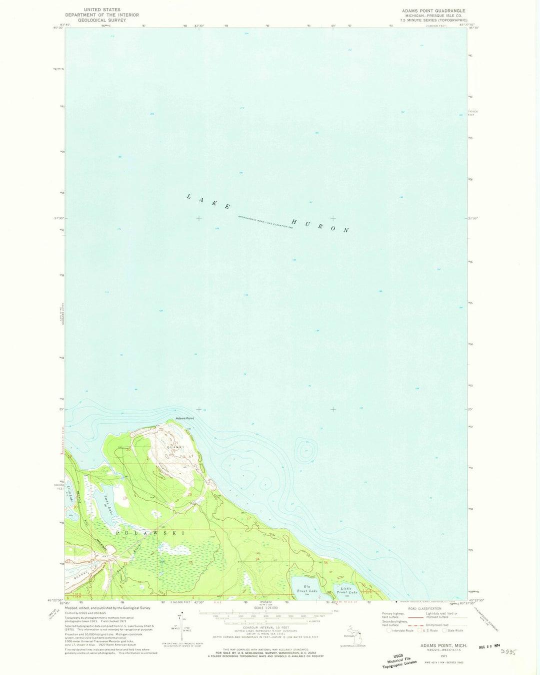 1971 Adams Point, MI - Michigan - USGS Topographic Map
