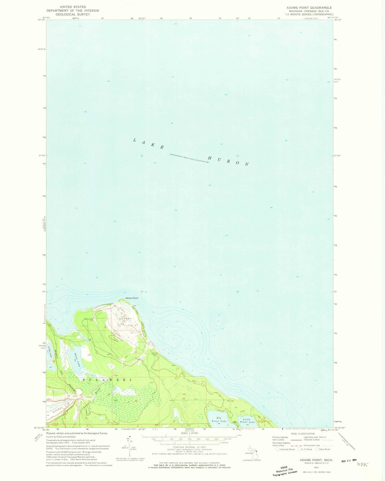 1971 Adams Point, MI - Michigan - USGS Topographic Map