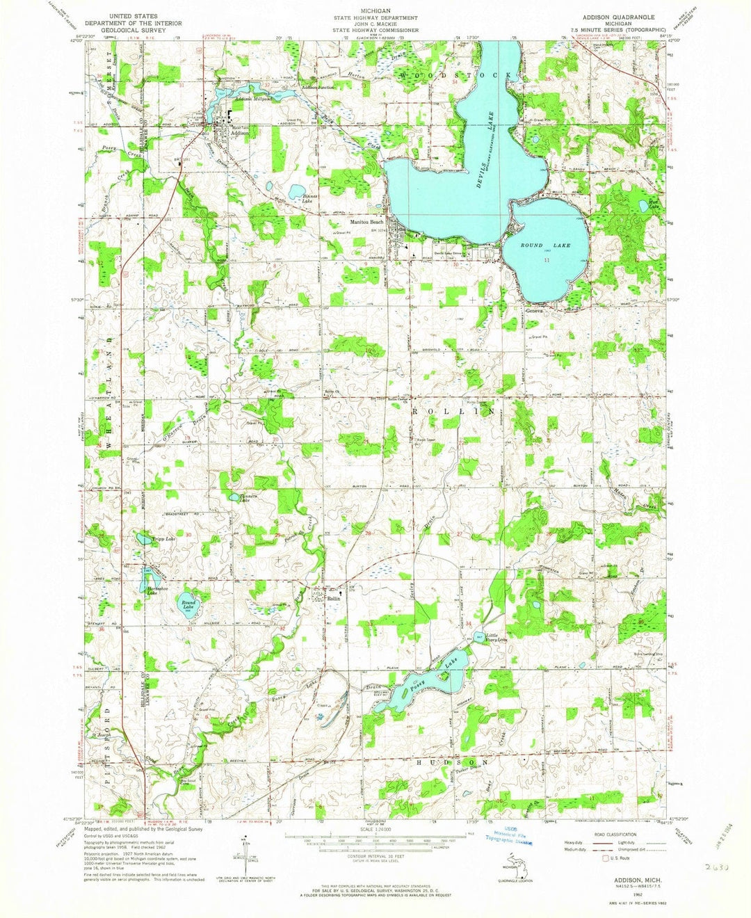 1962 Addison, MI - Michigan - USGS Topographic Map