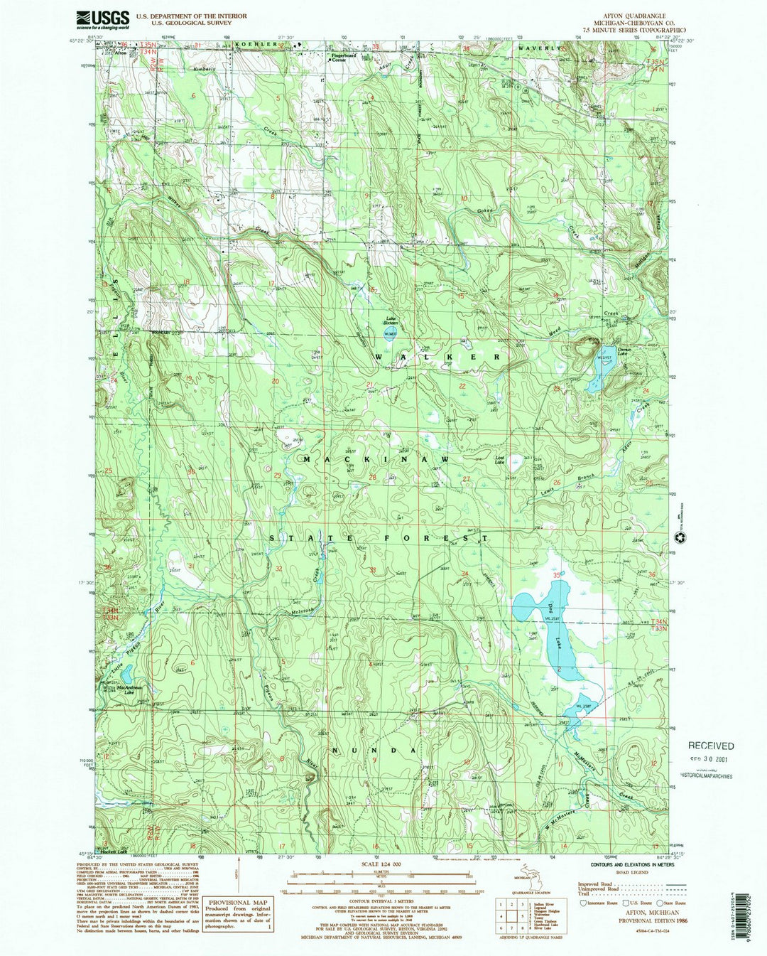 1986 Afton, MI - Michigan - USGS Topographic Map