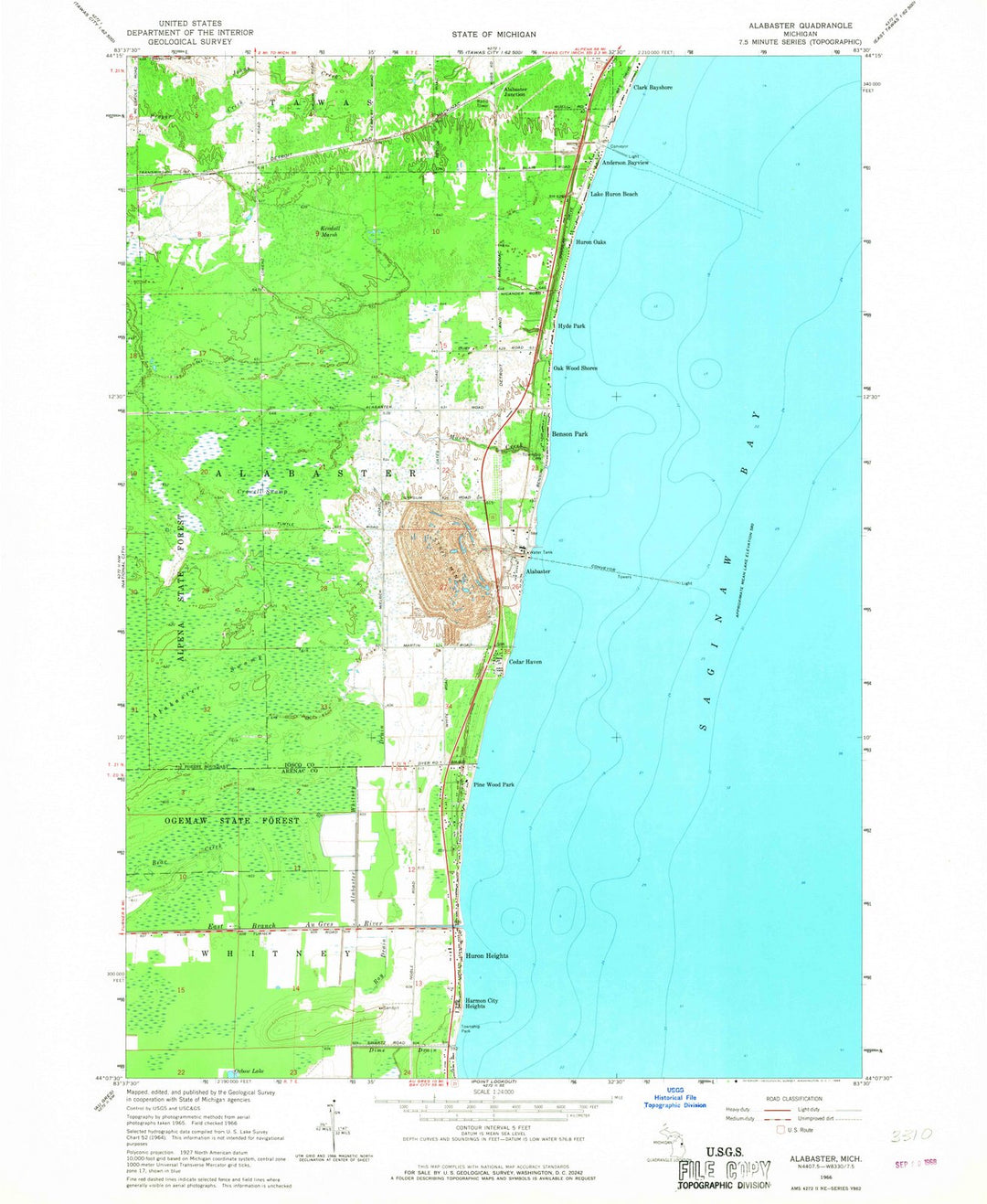 1966 Alabaster, MI - Michigan - USGS Topographic Map