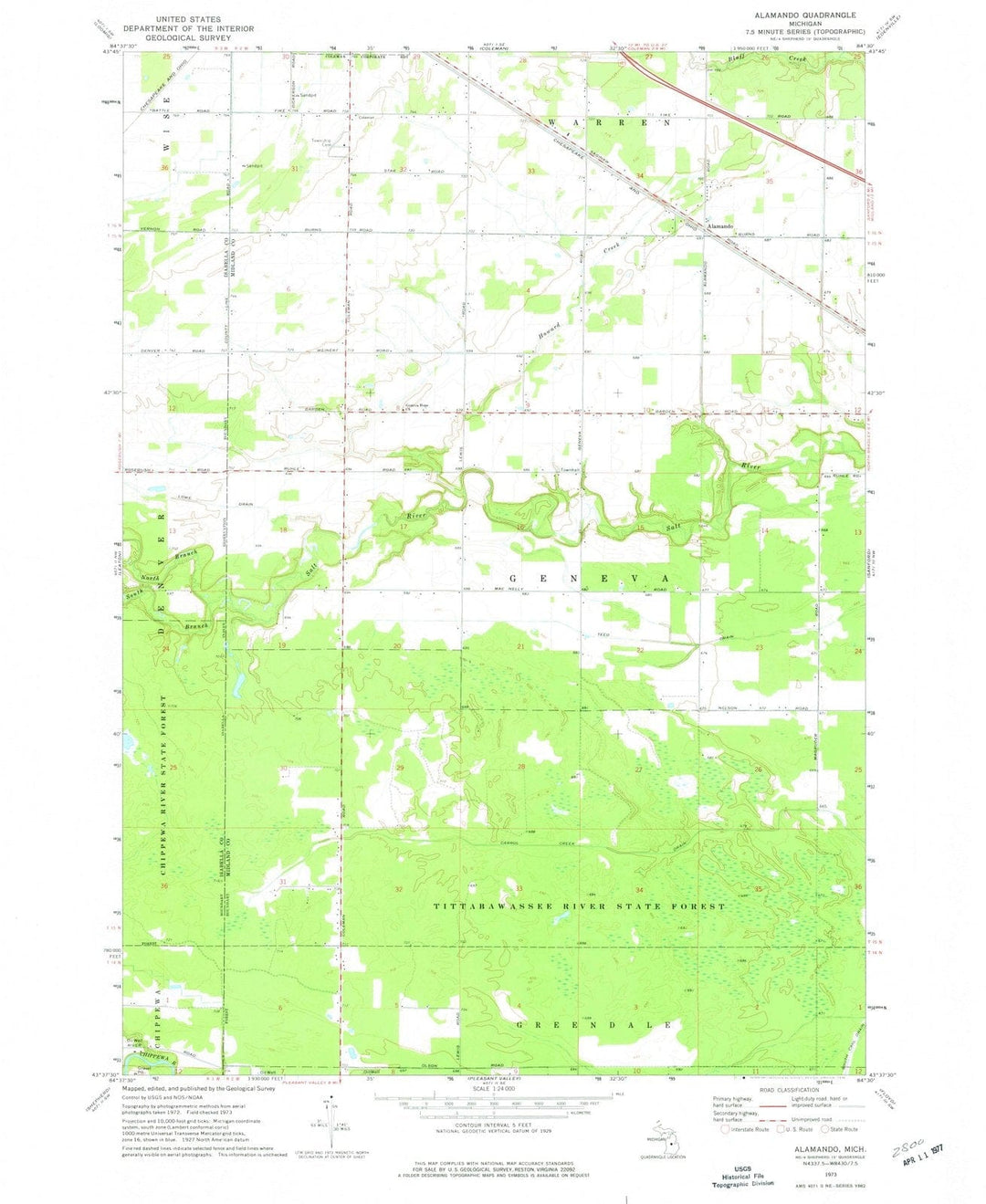 1973 Alamando, MI - Michigan - USGS Topographic Map