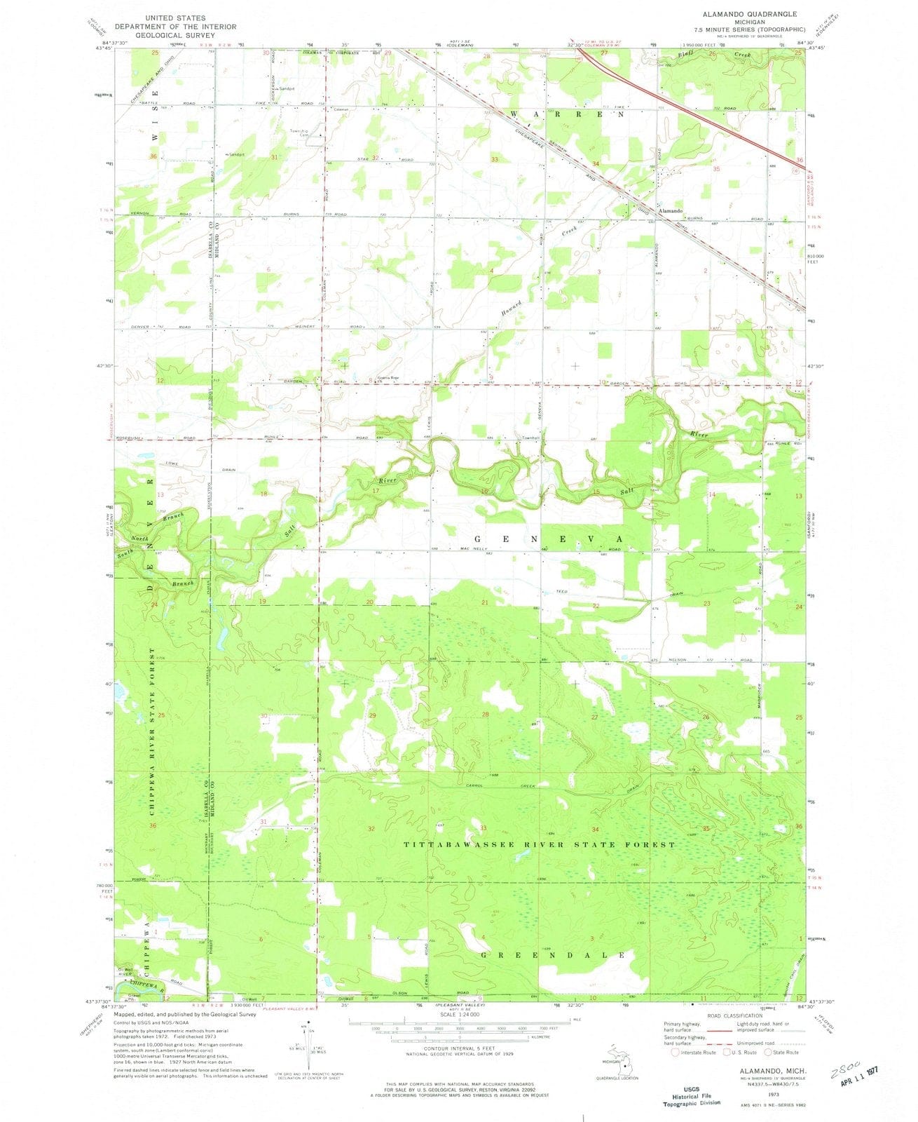 1973 Alamando, MI - Michigan - USGS Topographic Map