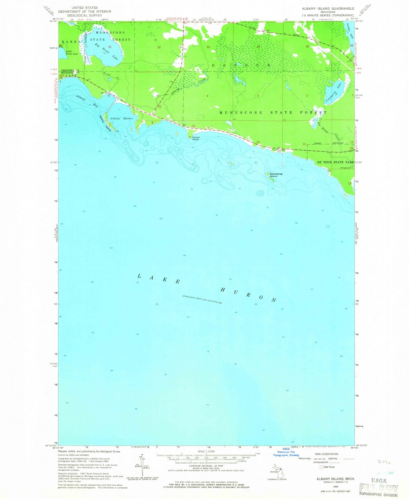1964 Albany Island, MI - Michigan - USGS Topographic Map