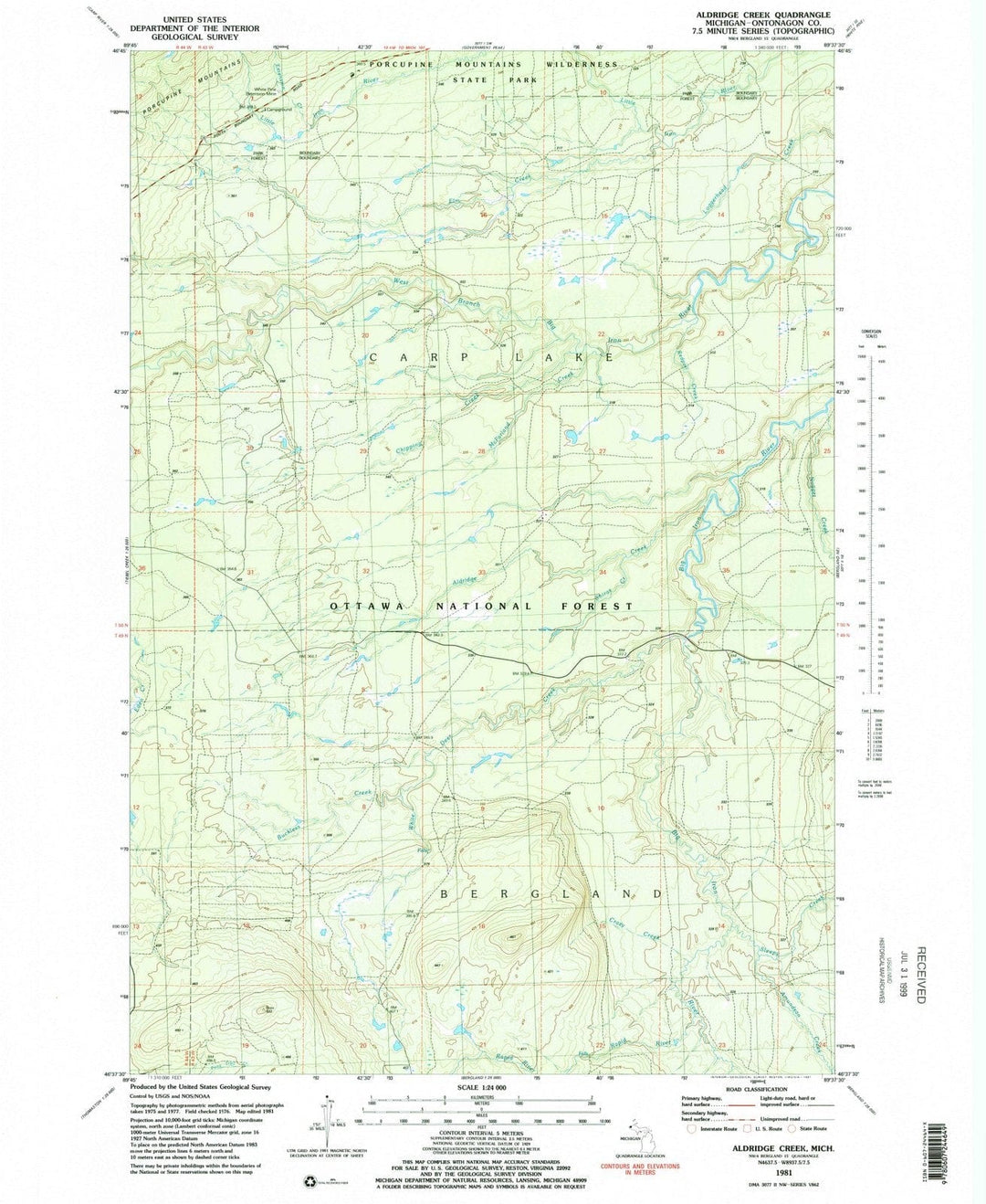 1981 Aldridge Creek, MI - Michigan - USGS Topographic Map