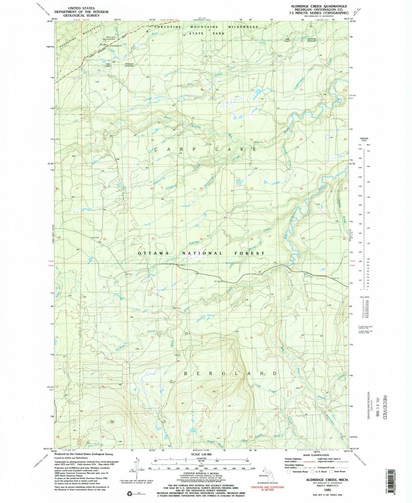 1981 Aldridge Creek, MI - Michigan - USGS Topographic Map