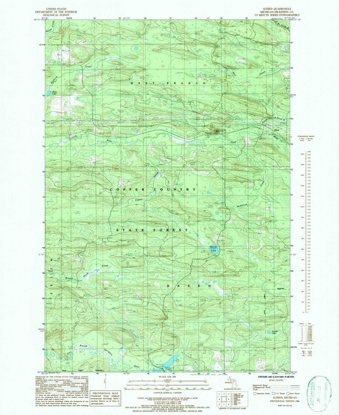 1986 Alfred, MI - Michigan - USGS Topographic Map