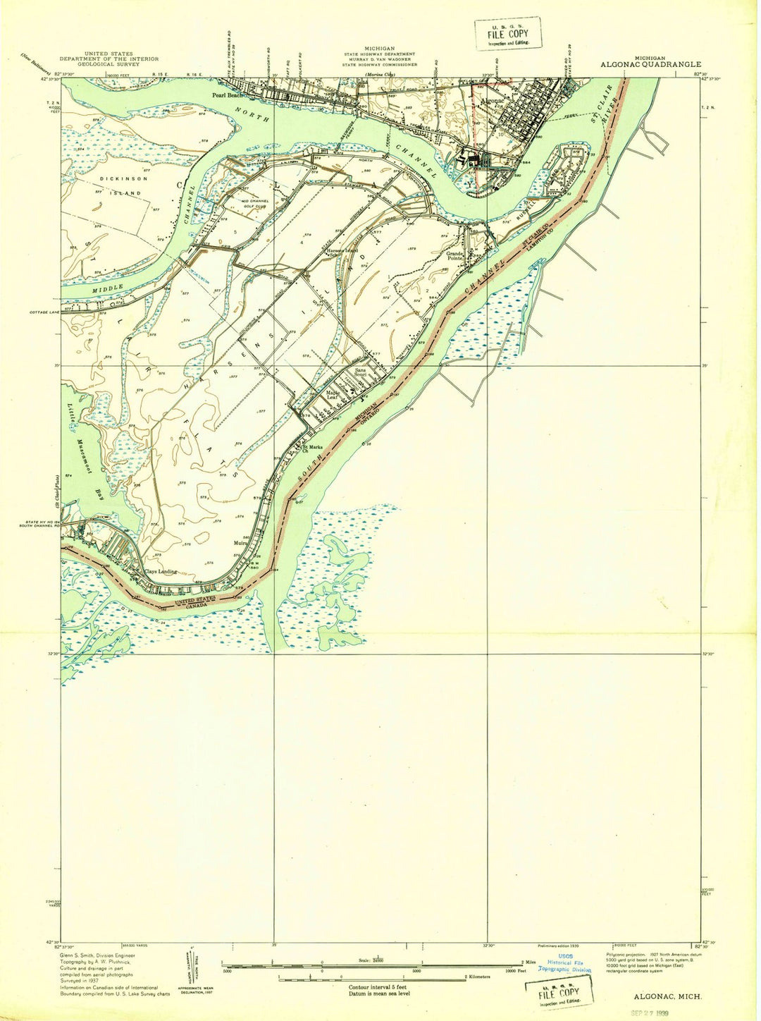 1939 Algonac, MI - Michigan - USGS Topographic Map