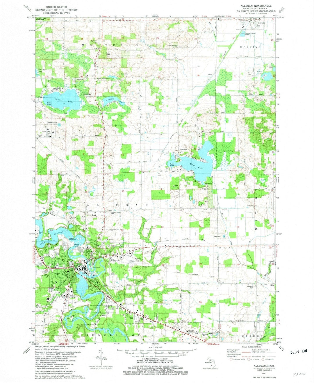 1981 Allegan, MI - Michigan - USGS Topographic Map