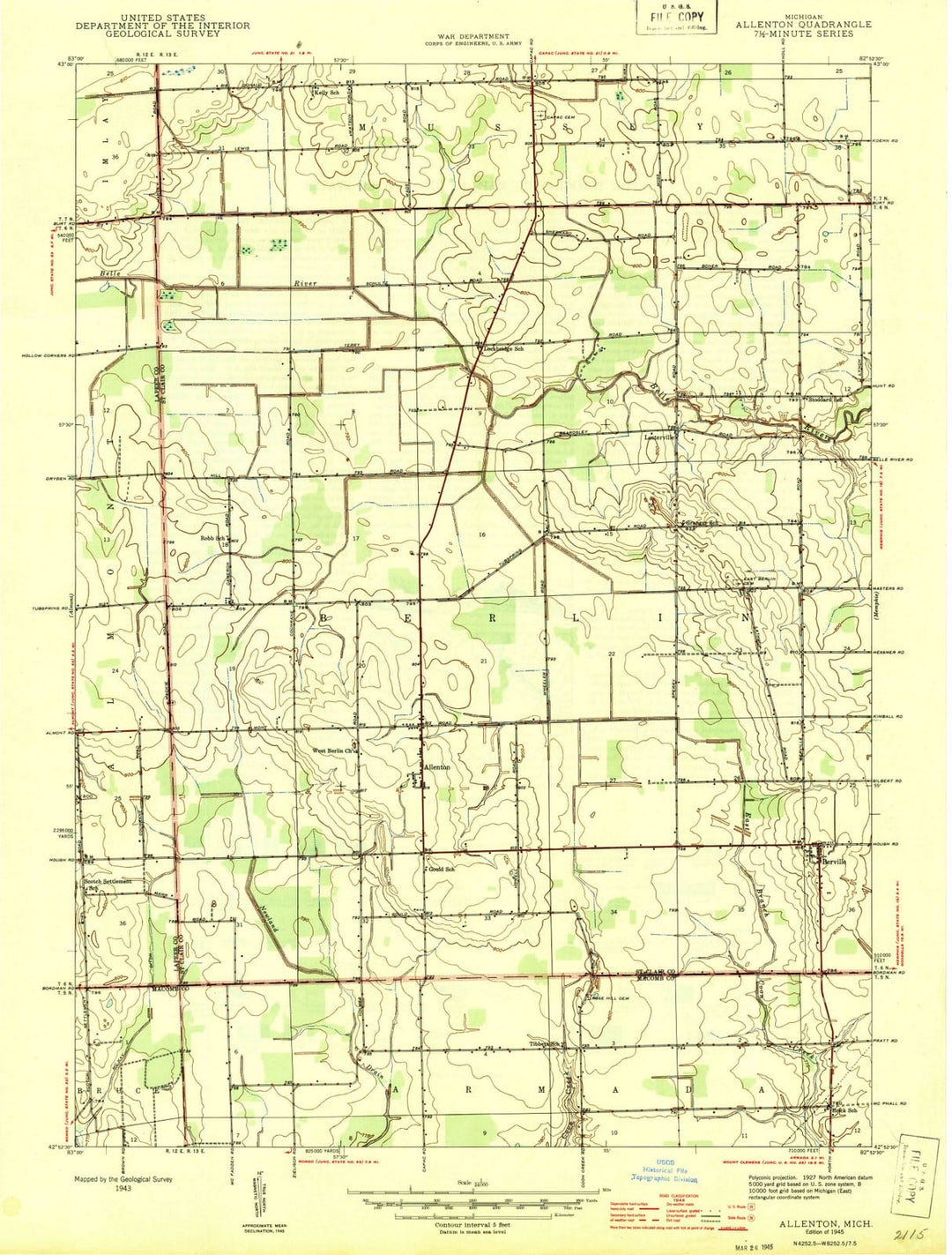 1945 Allenton, MI - Michigan - USGS Topographic Map