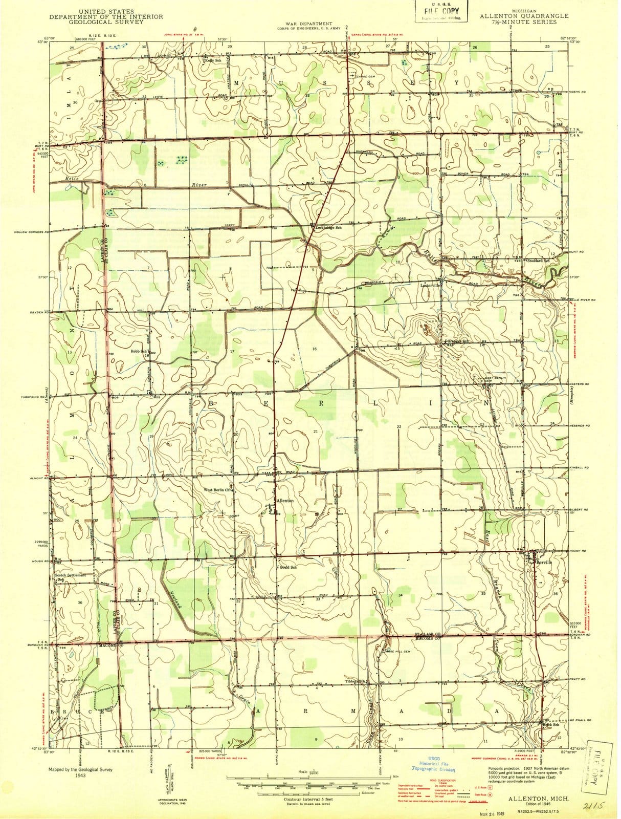 1945 Allenton, MI - Michigan - USGS Topographic Map