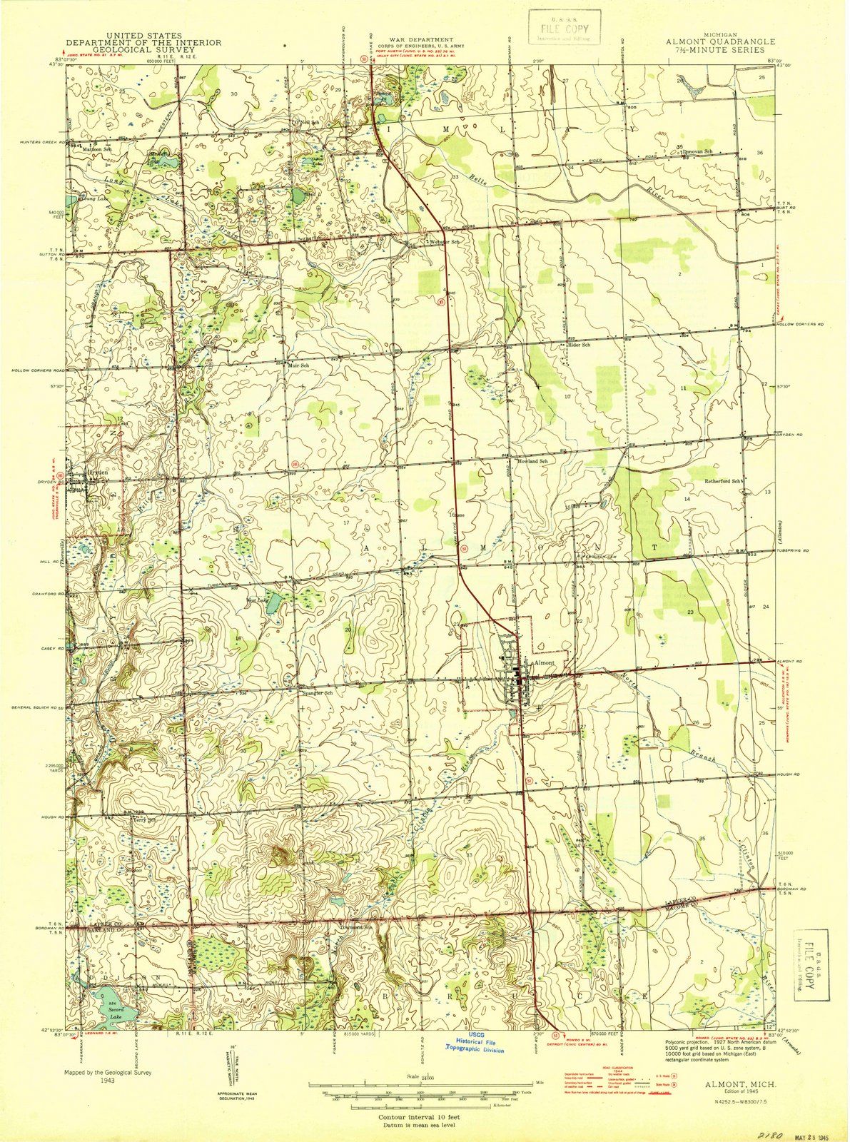 1945 Almont, MI - Michigan - USGS Topographic Map