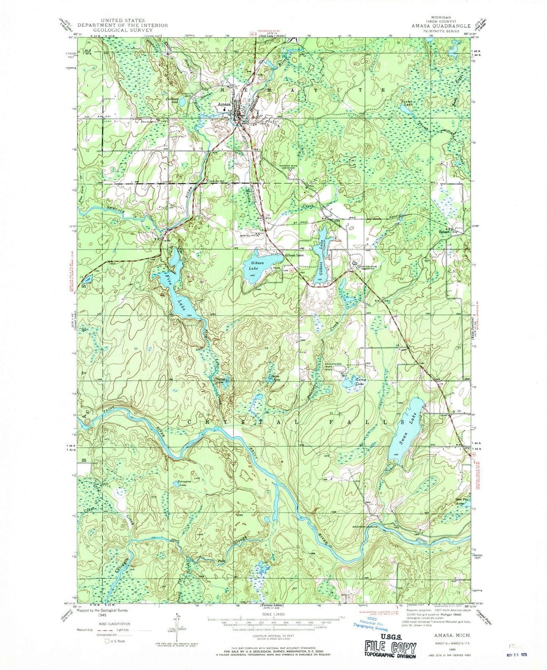 1945 Amasa, MI - Michigan - USGS Topographic Map