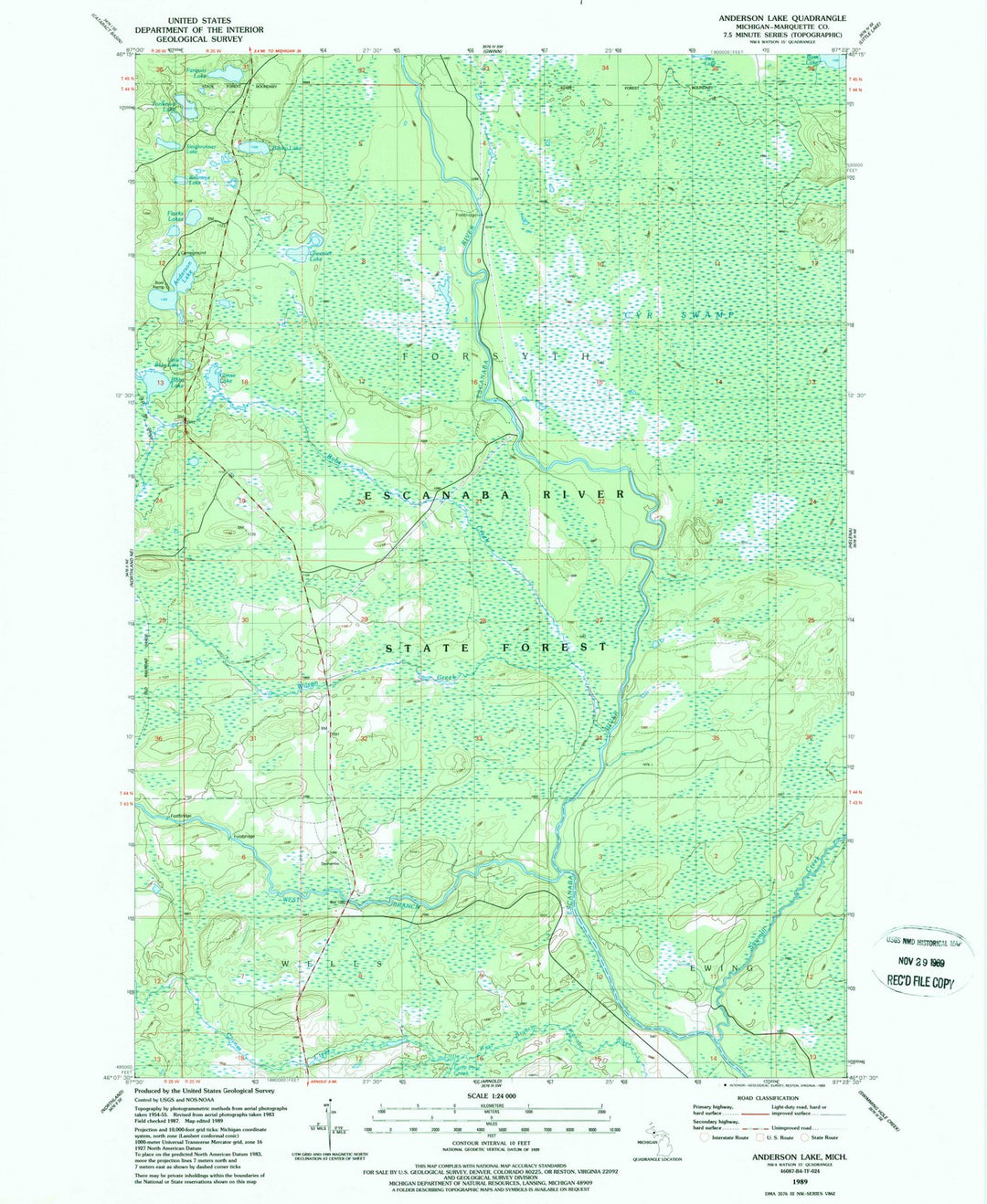 1989 Anderson Lake, MI - Michigan - USGS Topographic Map