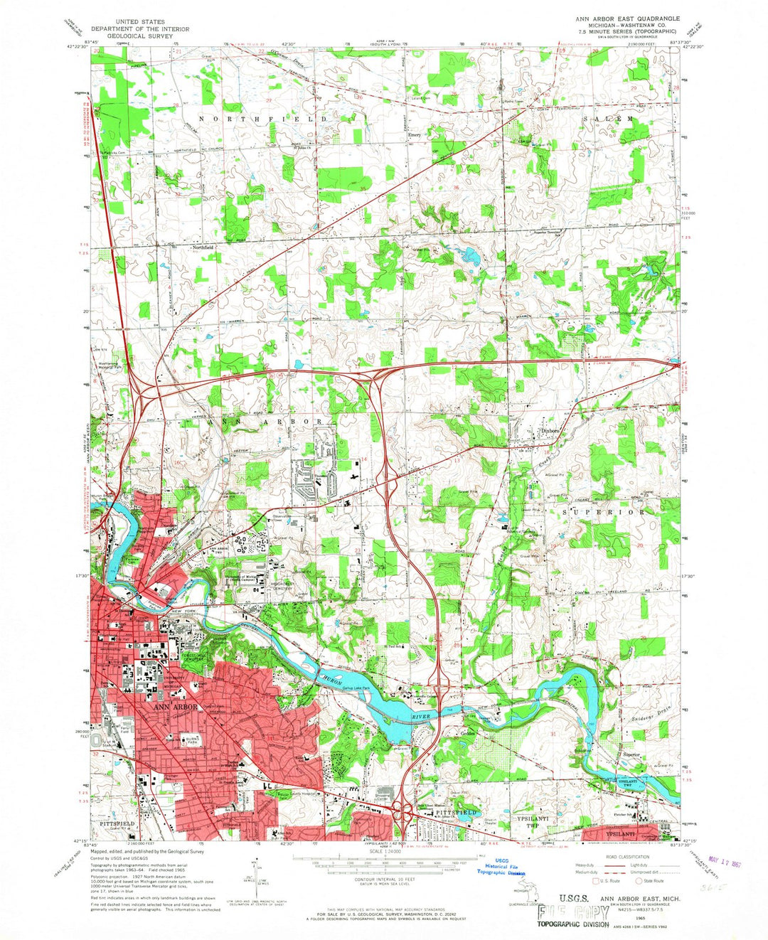 1965 Ann Arbor East, MI - Michigan - USGS Topographic Map