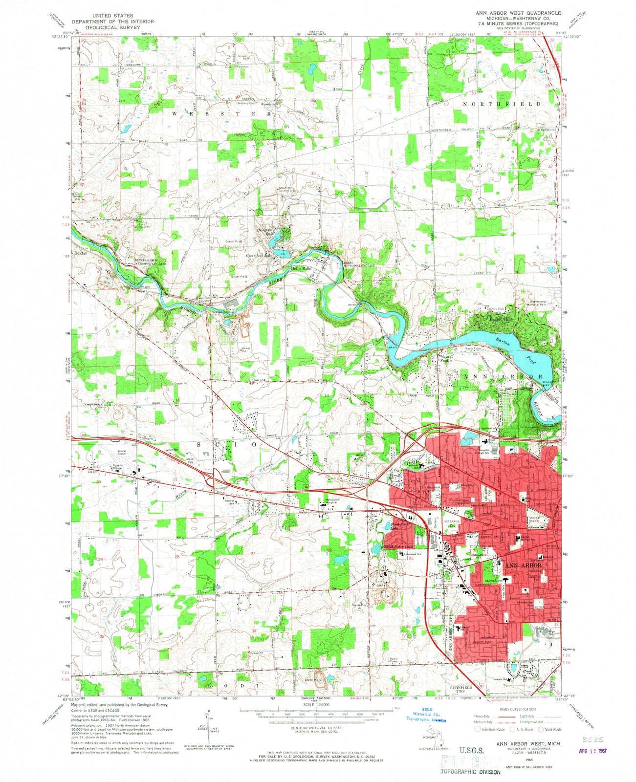 1965 Ann Arbor West, MI - Michigan - USGS Topographic Map