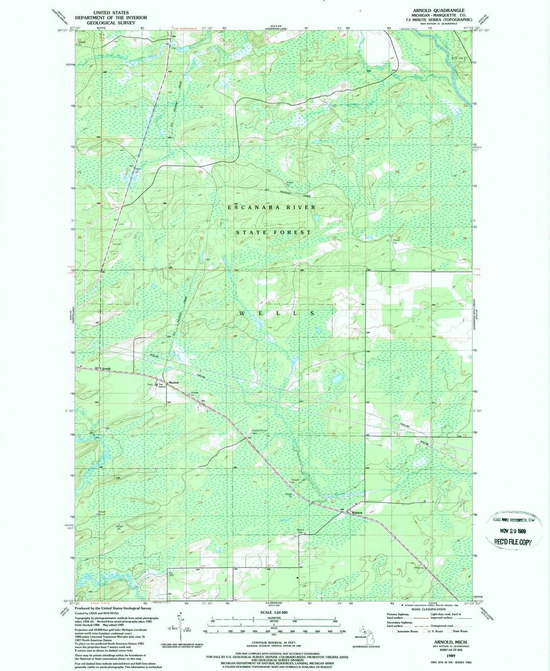 1989 Arnold, MI - Michigan - USGS Topographic Map