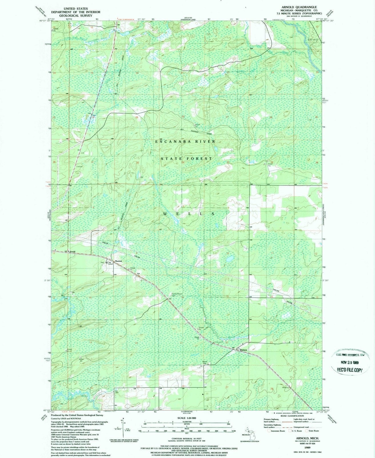1989 Arnold, MI - Michigan - USGS Topographic Map