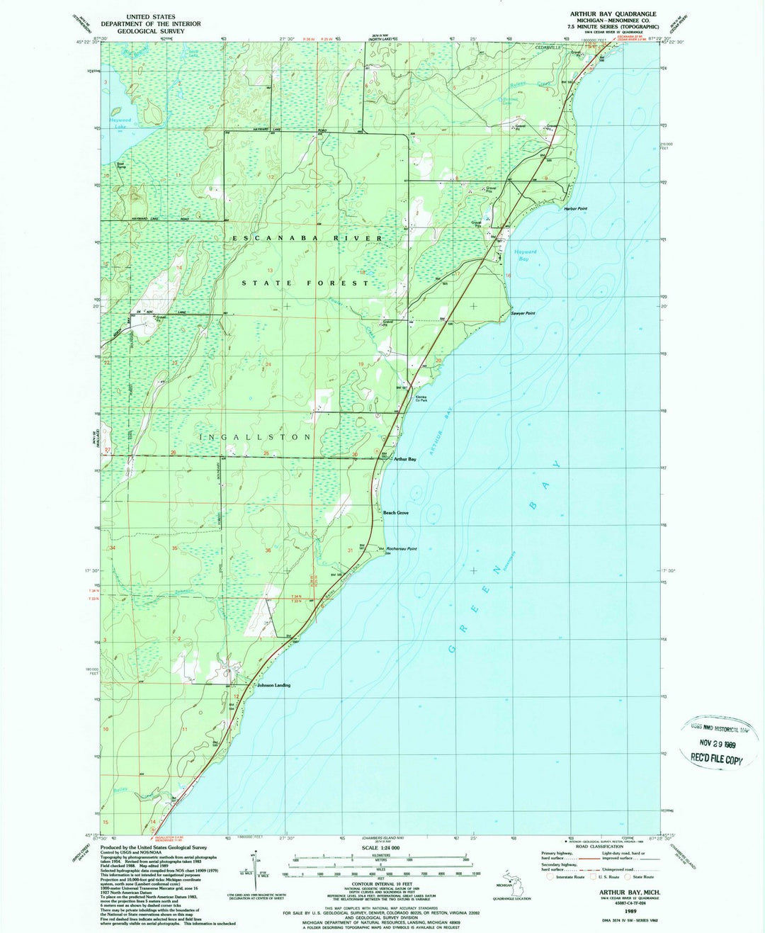 1989 Arthur Bay, MI - Michigan - USGS Topographic Map
