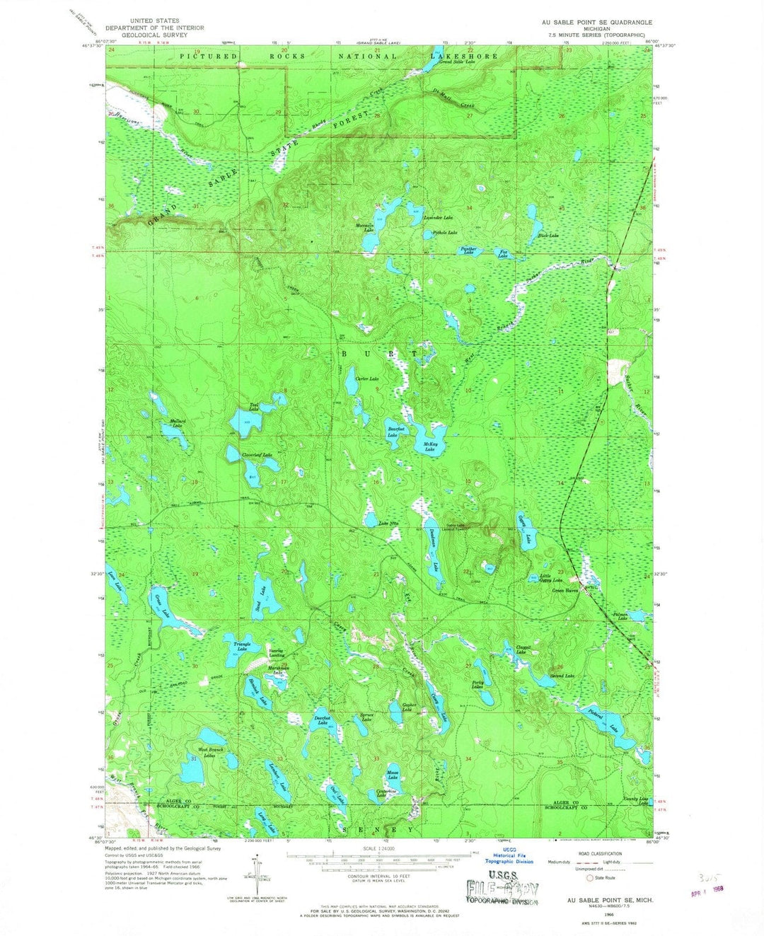1966 Au Sable Point, MI - Michigan - USGS Topographic Map