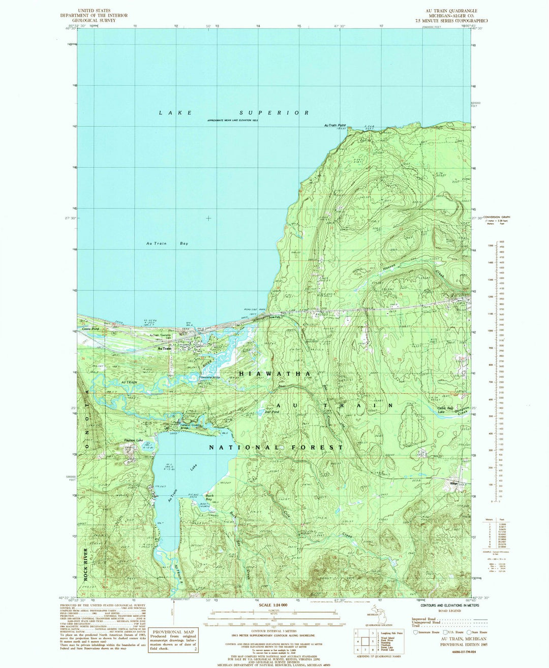 1985 Au Train, MI - Michigan - USGS Topographic Map