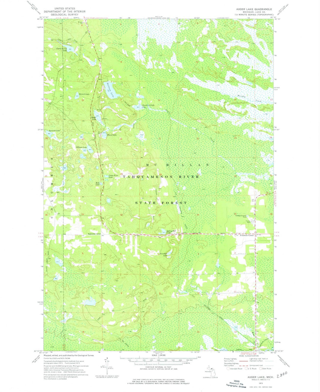 1962 Auger Lake, MI - Michigan - USGS Topographic Map