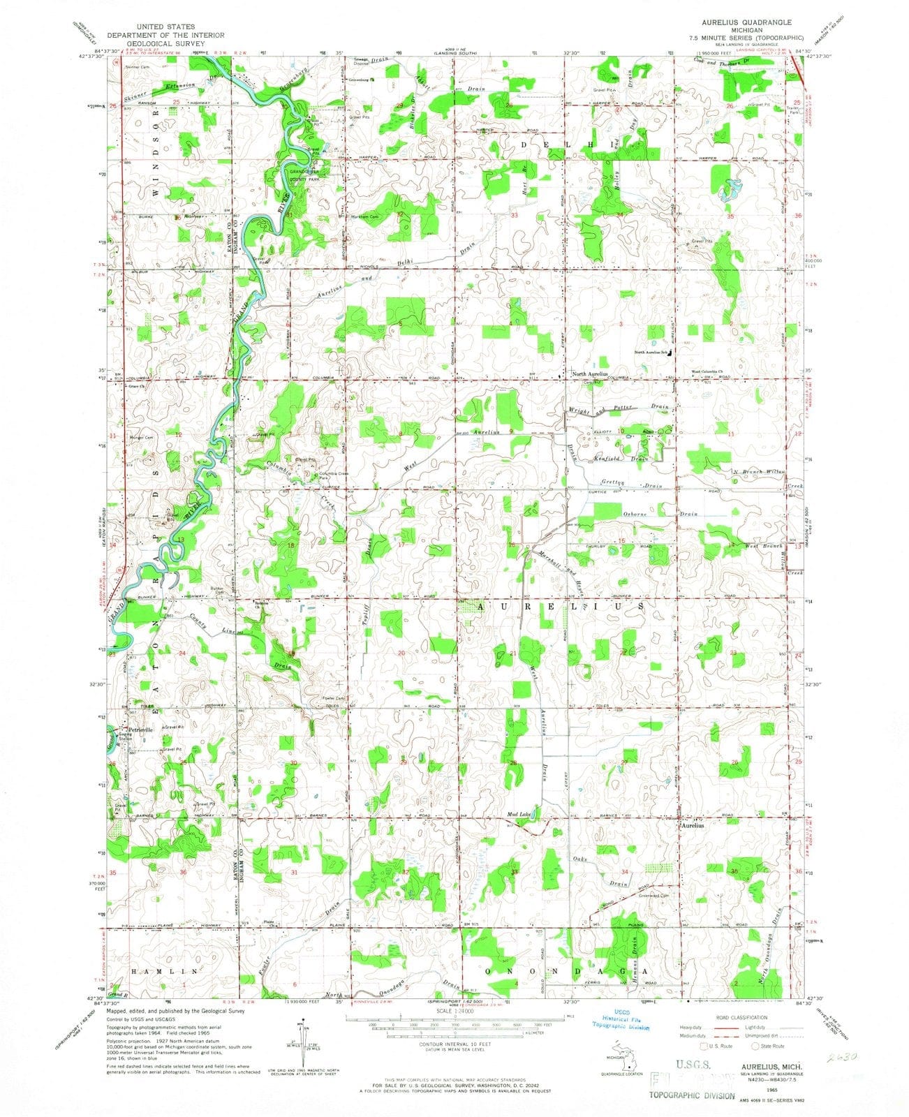 1965 Aurelius, MI - Michigan - USGS Topographic Map