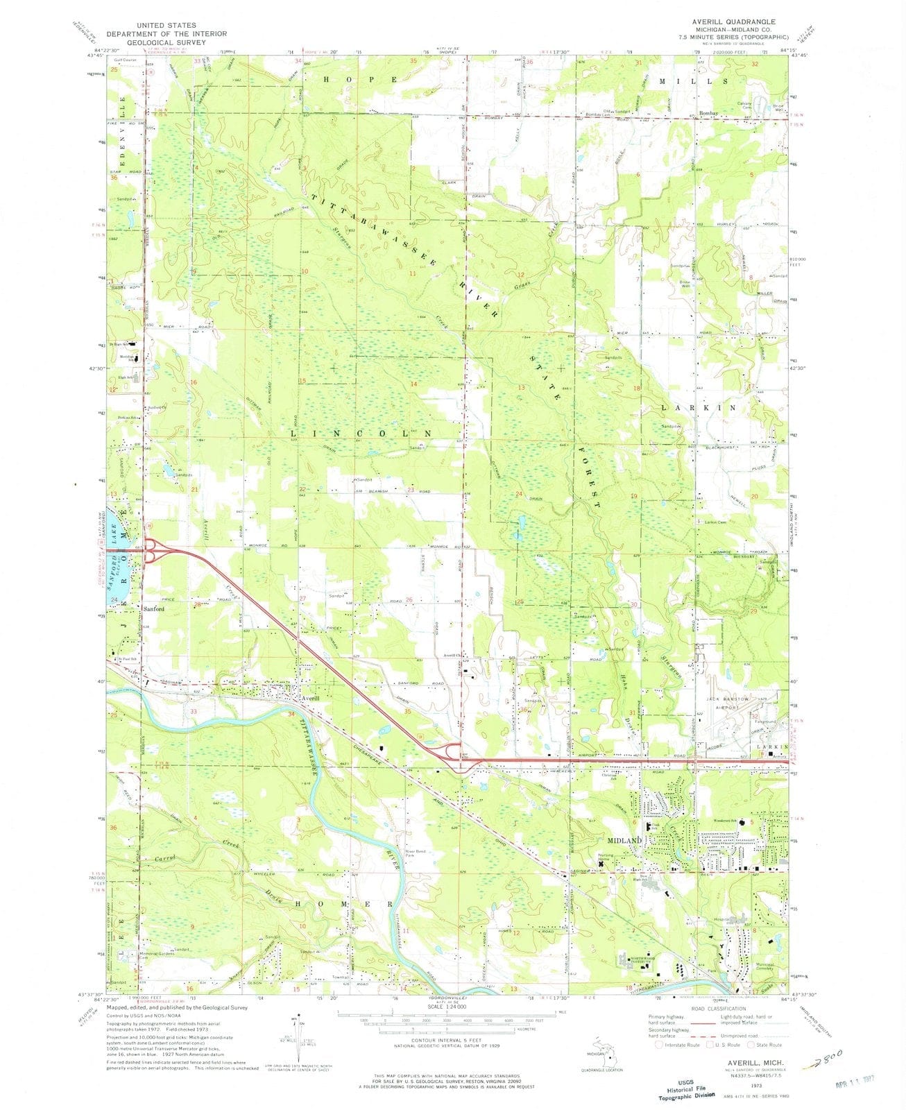 1973 Averill, MI - Michigan - USGS Topographic Map