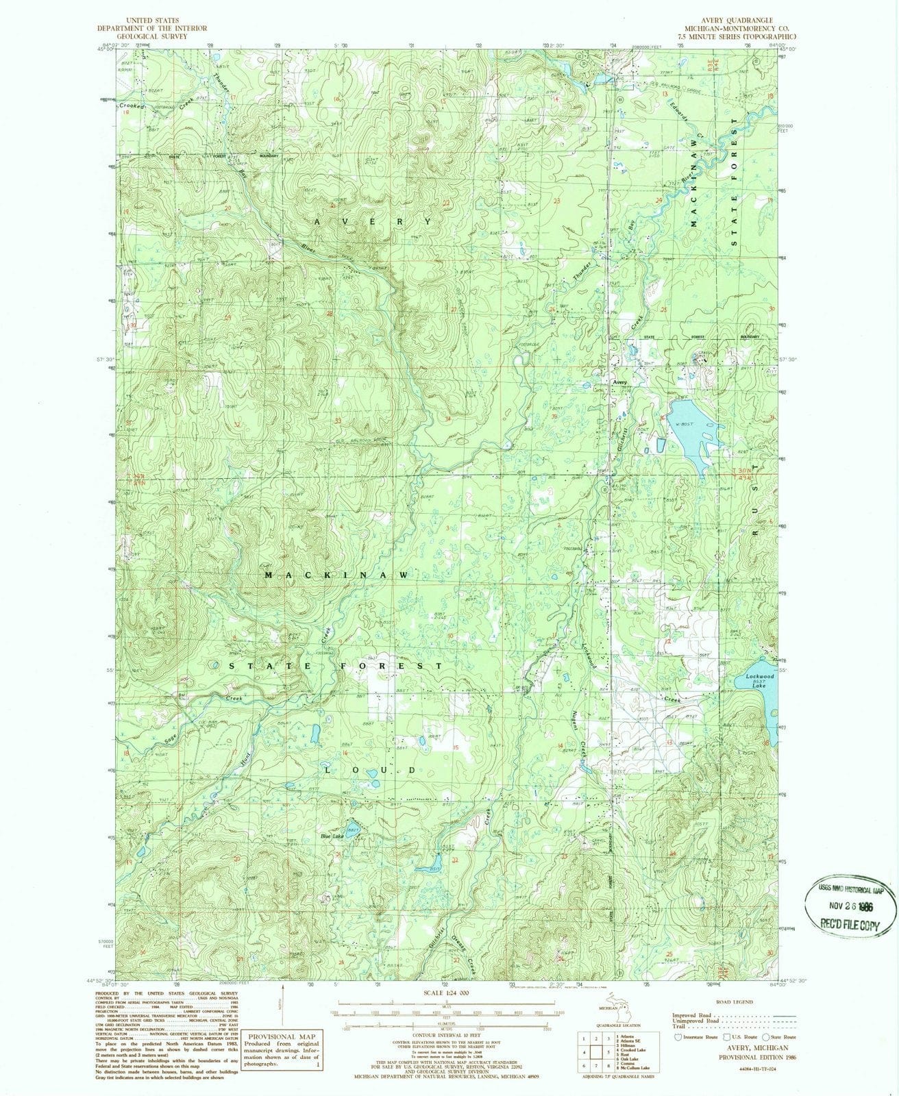 1986 Avery, MI - Michigan - USGS Topographic Map