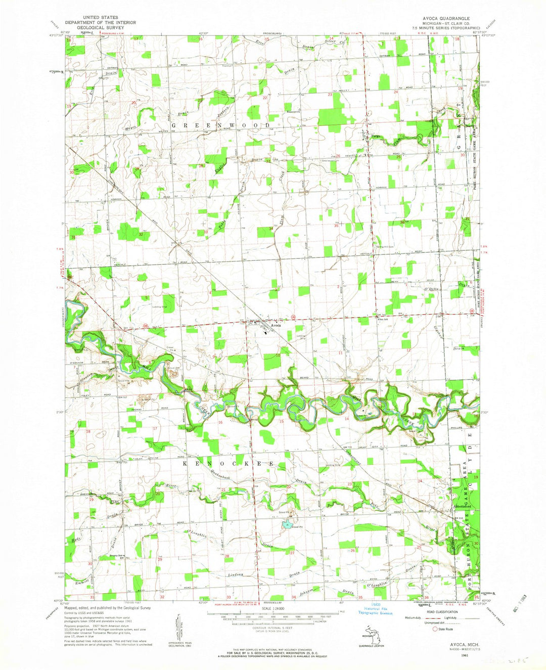 1961 Avoca, MI - Michigan - USGS Topographic Map